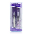 Tweezerman Professional Petite Tweeze Set: Slant Tweezer + Point Tweezer - (With Lavendar Leather Case)