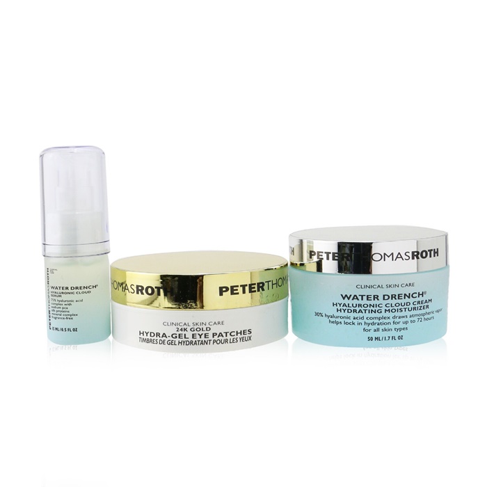 Peter Thomas Roth Good To Glow 3-Piece Hydration & Glow Kit : 24K Gold Eye Patches 15pairs+Hyaluronic Cloud Serum 15ml+Hydrating Moisturizer 50ml