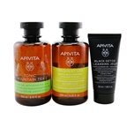 Apivita Nature's Greetings Set: Tonic Mountain Tea Shower Gel 250ml+ Gentle Daily Shampoo 250ml+ Black Cleansing Gel 50ml