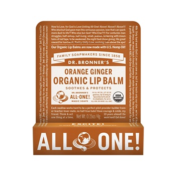 Dr. Bronner's Organic Lip Balm Hang Sell Orange Ginger